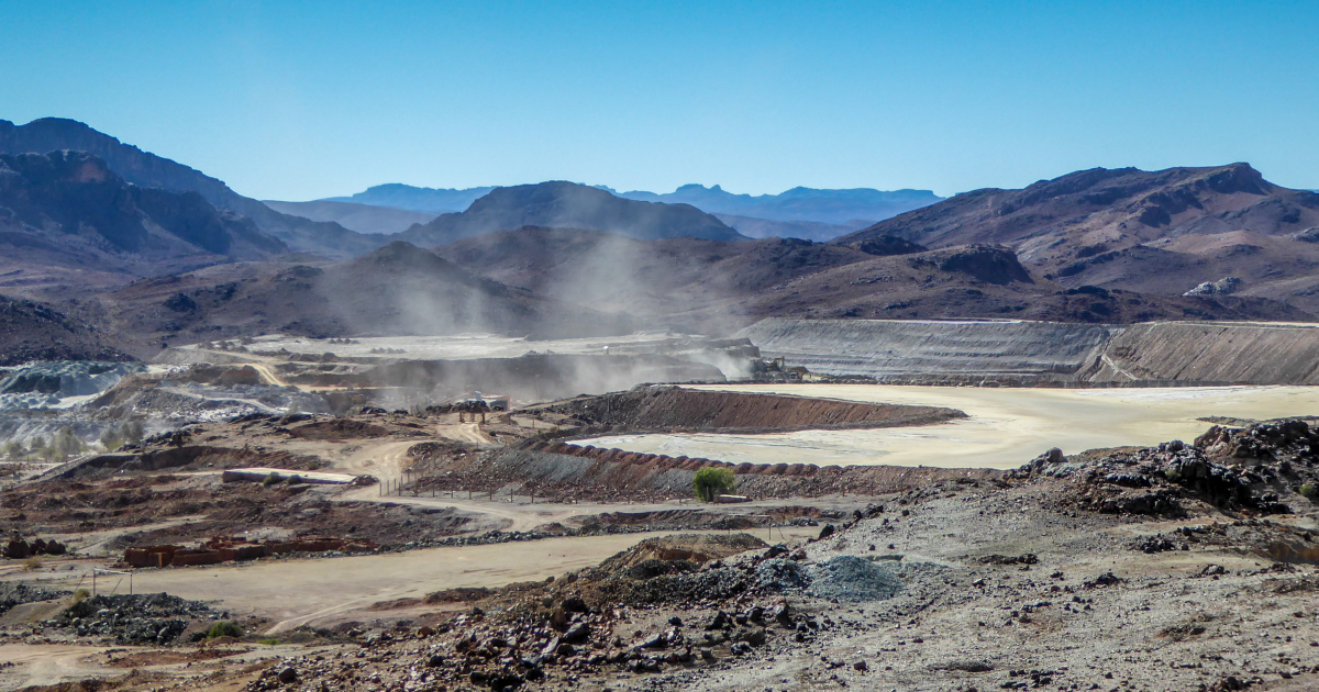 A cobalt quarry with dust clearing.