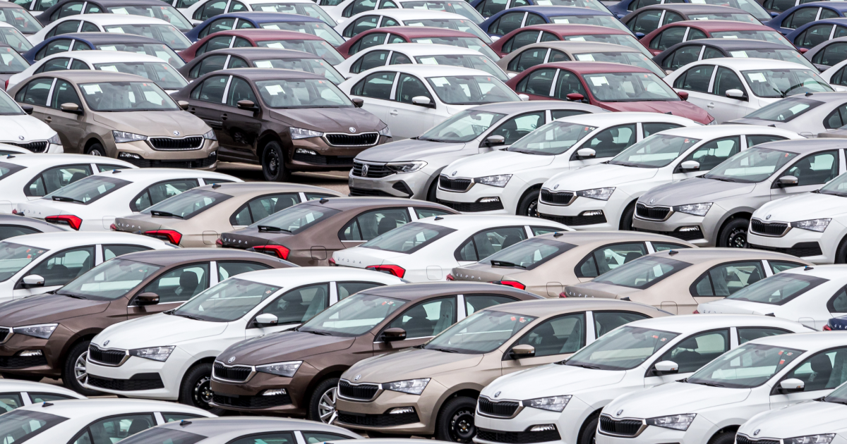 Image of car inventory in a parking lot