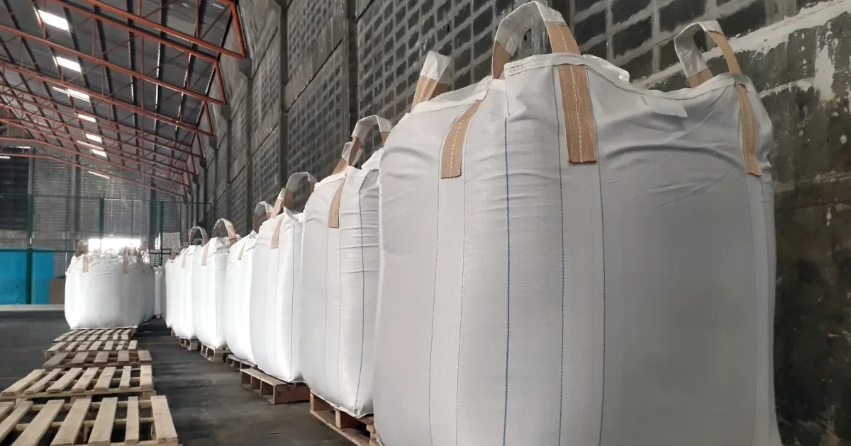 Chemical fertilizer in a warehouse waiting for shipment.