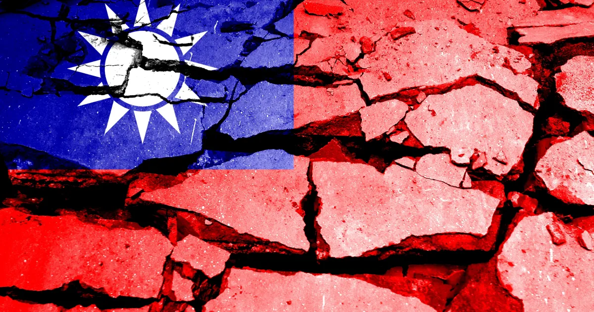 The Taiwan flag with cracks in it from the earthquake 2024 - showing the supply chain impact.